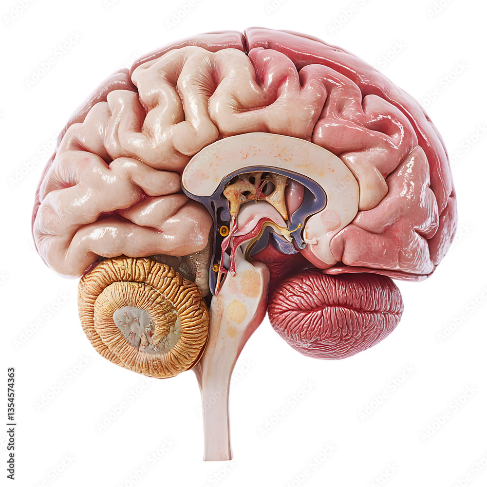 Anatomical Illustration Of A Human Brain Showcasing Detailed Anatomical Illustration Of A Human Brain Showcasing Detailed