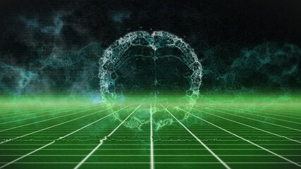 Poster - Glowing sphere with animation in futuristic digital grid landscape with patterns