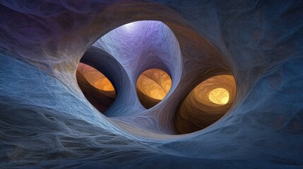 Aufkleber - Stunning Abstract 3D Rendering of Interconnected Shapes with Soft Light Emitting from Different Angles Creating a Unique Visual Depth and Intriguing Texture