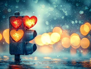 Aufkleber - digital artwork featuring a heart-shaped traffic light against a blurred, bokeh background