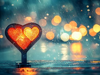 Aufkleber - digital artwork featuring a heart-shaped traffic light against a blurred, bokeh background