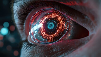 Poster - Futuristic Eye Design Featuring Advanced Technology and Digital Elements, Highlighting the Concept of Cybernetics and Enhanced Vision in a Sci-Fi Setting
