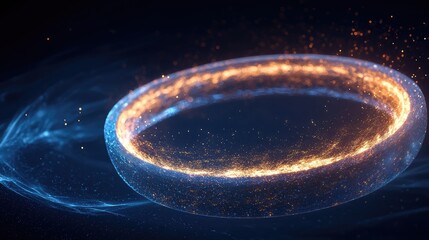 Poster - Ethereal Glowing Ring Surrounded by Tendrils of Light and Particles, Creating a Mesmerizing Visual Effect of Energy and Motion in a Dark Background