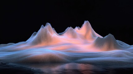Aufkleber - Abstract Visualization of Vibrant Mountain Ranges with Illuminated Peaks and Smooth Formations Glowing Against a Dark Background in a Surreal Environment