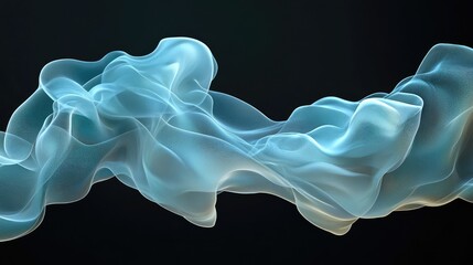 Aufkleber - Ethereal Waves of Light Blue Flowing Fabric on Dark Background, Illustrating Concepts of Motion, Fluidity, and Modern Design in Abstract Art
