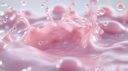 Poster - Close-up View of Vibrant Pink Water Splash with Droplets Highlighting the Movement and Fluidity in a Soft and Dreamy Aesthetic Setting