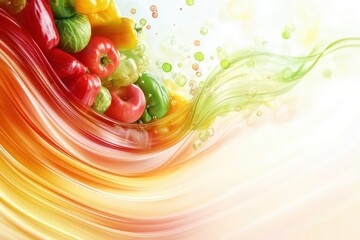 Aufkleber - Abstract fluid motion background featuring a vibrant wave of fresh grocery produce and smooth color gradients flowing in dynamic patterns