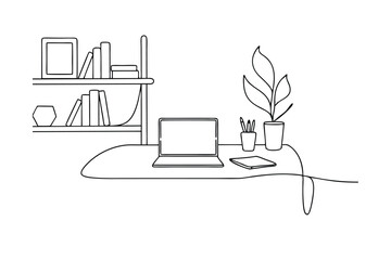 Aufkleber - Minimalist Line Art Home Office Workspace Design Setup