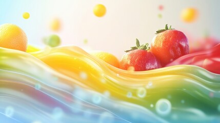 Aufkleber - Fluid motion of fresh groceries in vibrant colors creates a dynamic abstract background with smooth gradients and blur effects