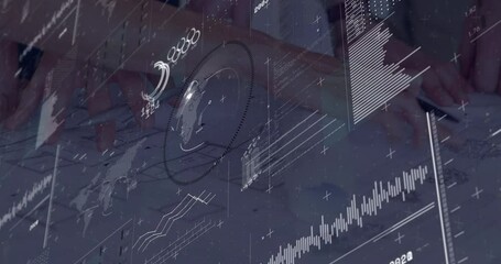 Poster - Animation of geometric patterns and graphs on digital interface with dark background