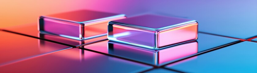 Poster - Glass blocks with colorful reflections on surface