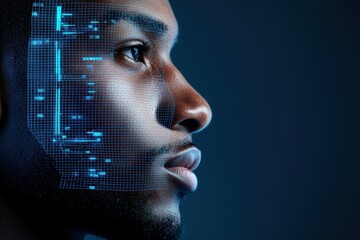 Poster - Profile of a man with digital facial interface