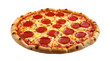 © johndaly - Pepperoni Pizza: a whole freshly baked pepperoni pizza, perfectly round, sliced and ready to enjoy. The delicious combination of savory pepperoni slices, melted cheese.