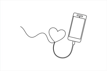 Fototapete - Continuous one line art drawing of smartphone art icon