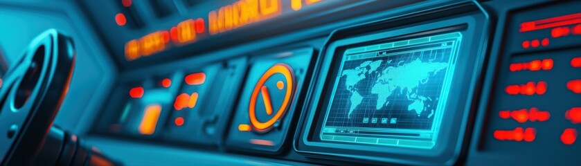 Poster - Futuristic control panel with world map display