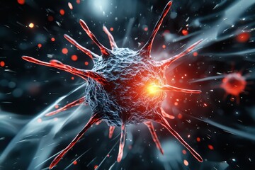 Poster - Vibrant close-up of a microscopic virus structure
