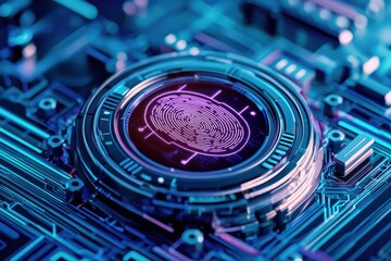 Poster - Futuristic fingerprint sensor on digital circuit board