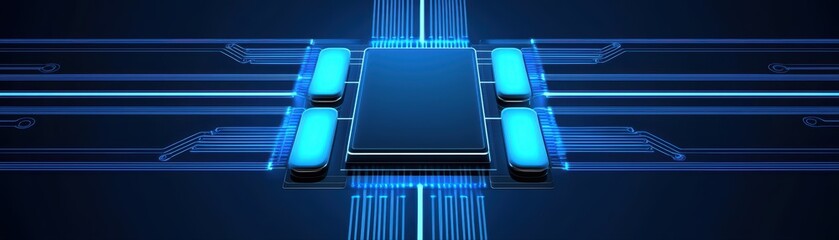 Poster - Futuristic technology background with blue circuit lines