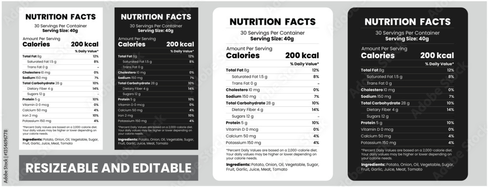 nutrition facts template layout design for food information, nutrition ...