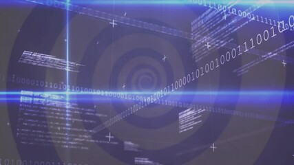 Poster - Forming digital vortex, binary code and data streams in blue animation tones