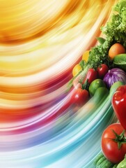 Aufkleber - Dynamic wave of fresh groceries with vibrant colors and smooth gradients creating an abstract background of healthy eating