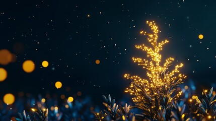Poster - Glowing plant with bokeh lights at night.
