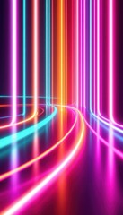 Poster - Vibrant neon light trails in futuristic abstract tunnel reflection
