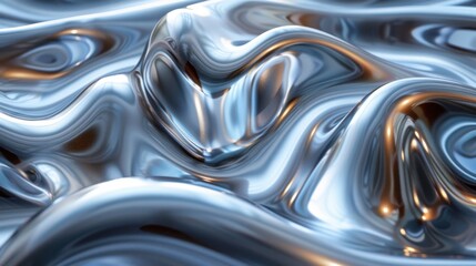 Poster - Metallic liquid surface with abstract waves and reflections