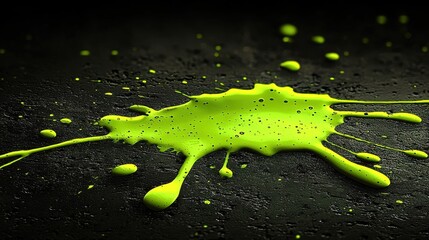Poster - Bright neon green paint splatter on black textured surface