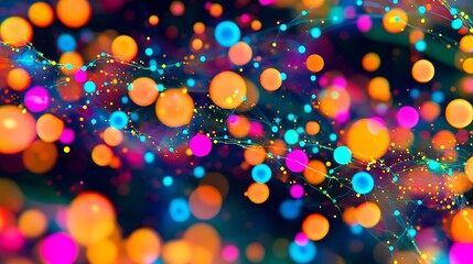 Poster - Colorful and luminous abstract art displaying blurred spheres and connections