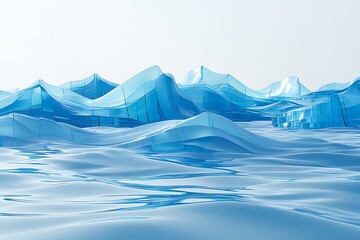 Poster - Translucent abstract ocean with mountain ridges, ethereal blue landscape