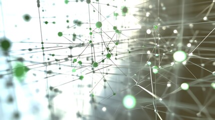 Aufkleber - Abstract Network Connection with Green Nodes and Lines Background Design