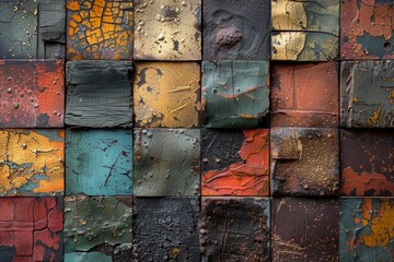 Poster - Abstract composition showcases contrasting textures and patterns in a visually engaging arrangement of tiles