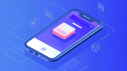 Aufkleber - Isometric illustration of smartphone displaying application interface with form.