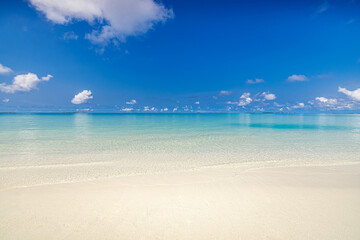 Wall Mural - pristine clear sea water bay. pristine ocean lagoon sunny cloudy sky, idyllic relaxing seascape. tra