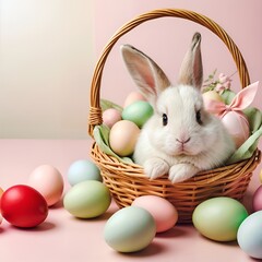 Wall Mural - easter bunny with its eggs