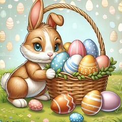 Wall Mural - easter bunny with its eggs