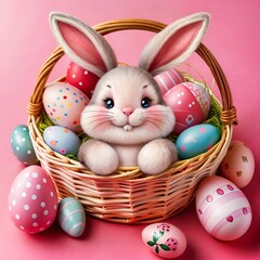 Wall Mural - easter bunny with its eggs