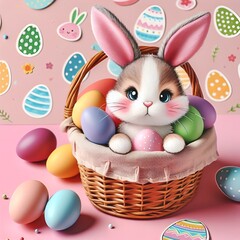 Wall Mural - easter bunny with its eggs