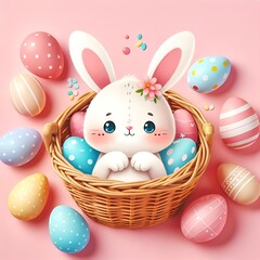 Wall Mural - easter bunny with its eggs