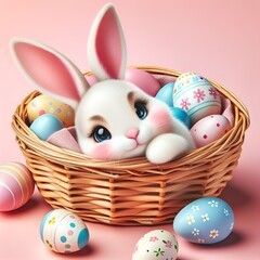 Wall Mural - easter bunny with its eggs