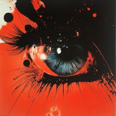 Aufkleber - Abstract Eye with Black Ink and Orange Background: A Striking Contrast in Modern Art