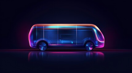 Poster - Futuristic electric bus design concept with neon lights.