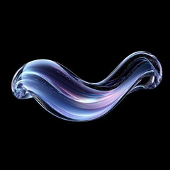 Poster - Ethereal Wave: Abstract Blue and Purple Glass Swirl on Black Background - Modern Art, Fluid Motion, and Artistic Design
