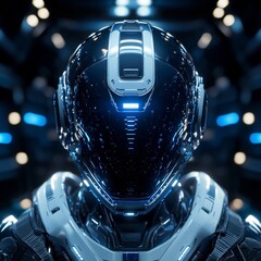 Poster - Futuristic AI Warrior: A Striking Portrait of Cybernetic Excellence in a Sci-Fi Ambiance,  Metallic Brilliance