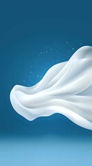 Poster - Flowing white silk fabric with sparkling elements against deep blue background creates elegant motion effect for luxury advertising and fashion designs.