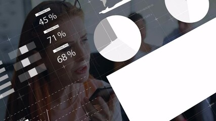 Poster - Animation of abstract data visualization with percentages and world map in school