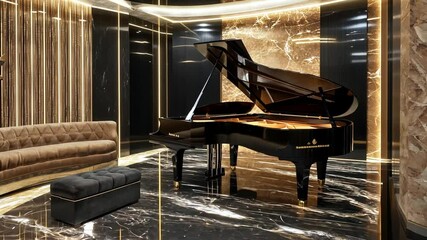 Poster - Luxurious Interior Design Featuring Grand Piano in Stylish Space Generative AI