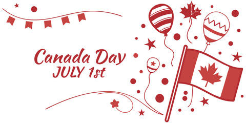Poster - Festive Canada Day Graphic with Maple Leaf and Balloons