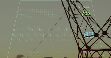 Poster - Animation of colorful heart rate and oxygen graphs on power line structure